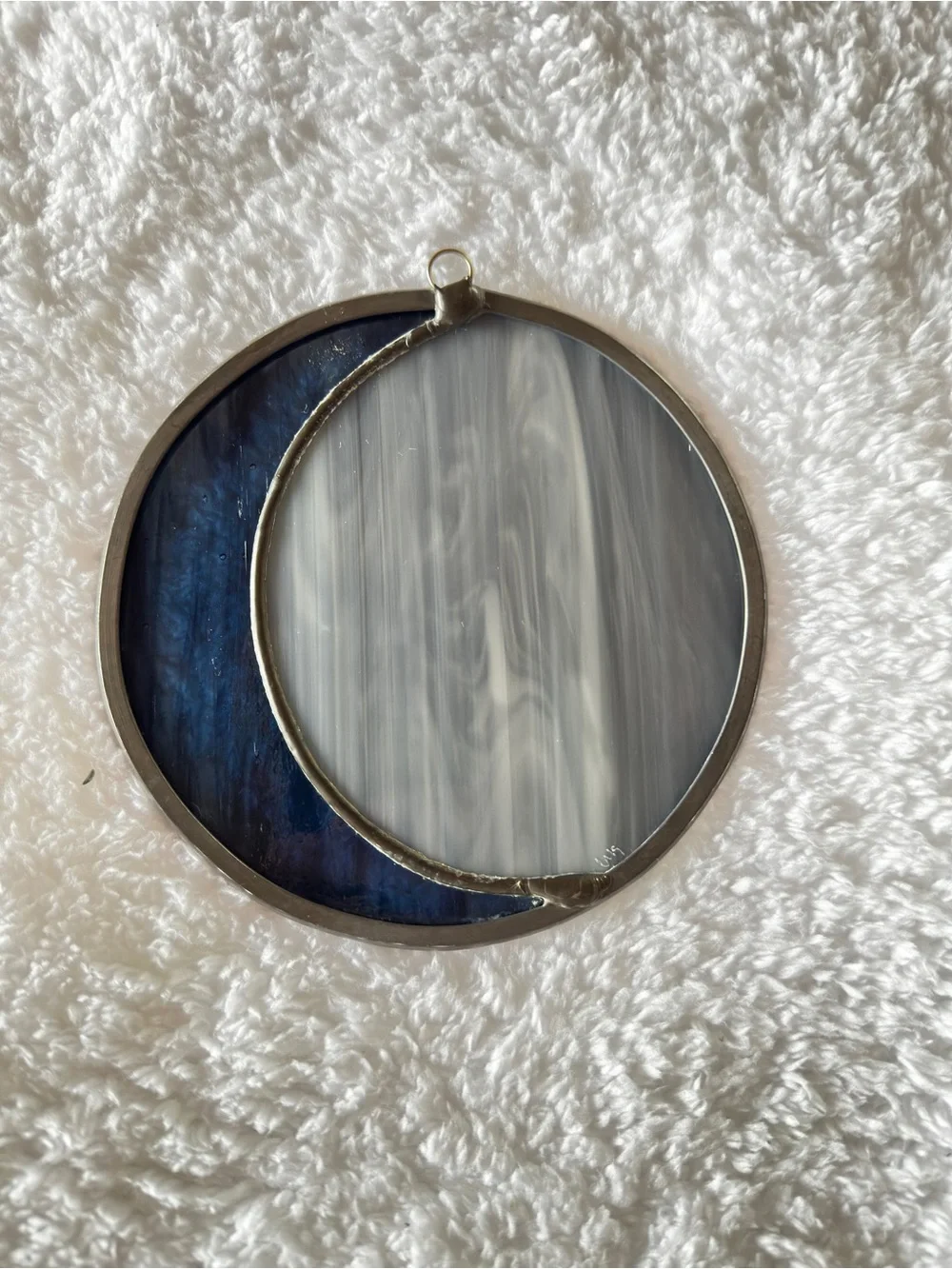 Artisan Blue & Gray Stained Glass Crescent Wall Hanging